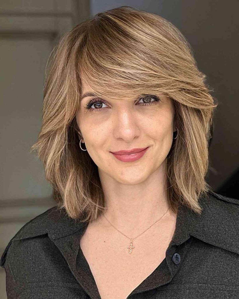 Side-Swept Bangs with Shoulder-Length Hair