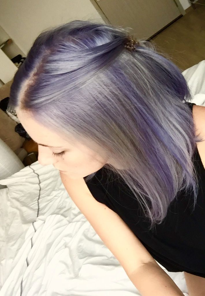 Grey & Purple Short Straight Hair